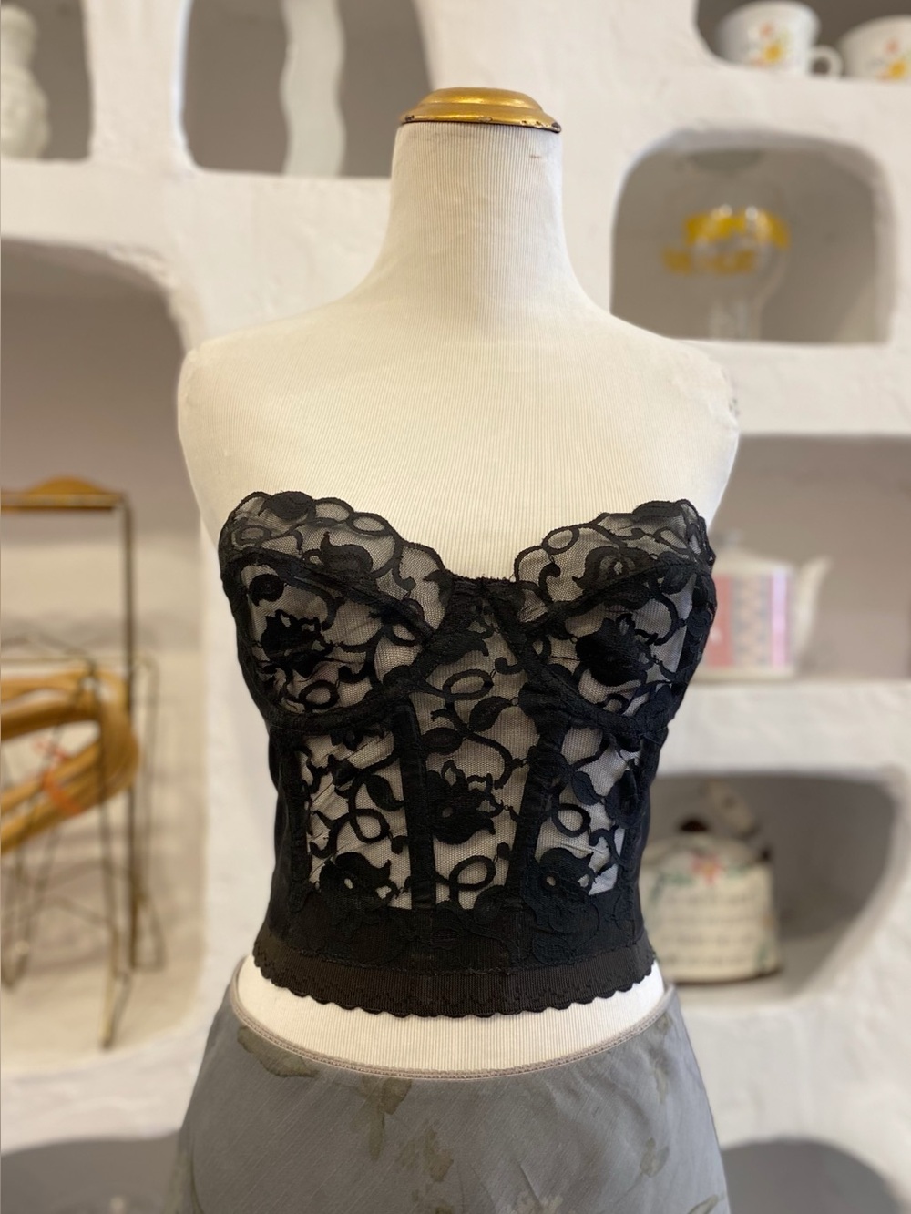 Vintage Black Sheer Lace Bustier Bra Top - Women Intimates & Sleepwear